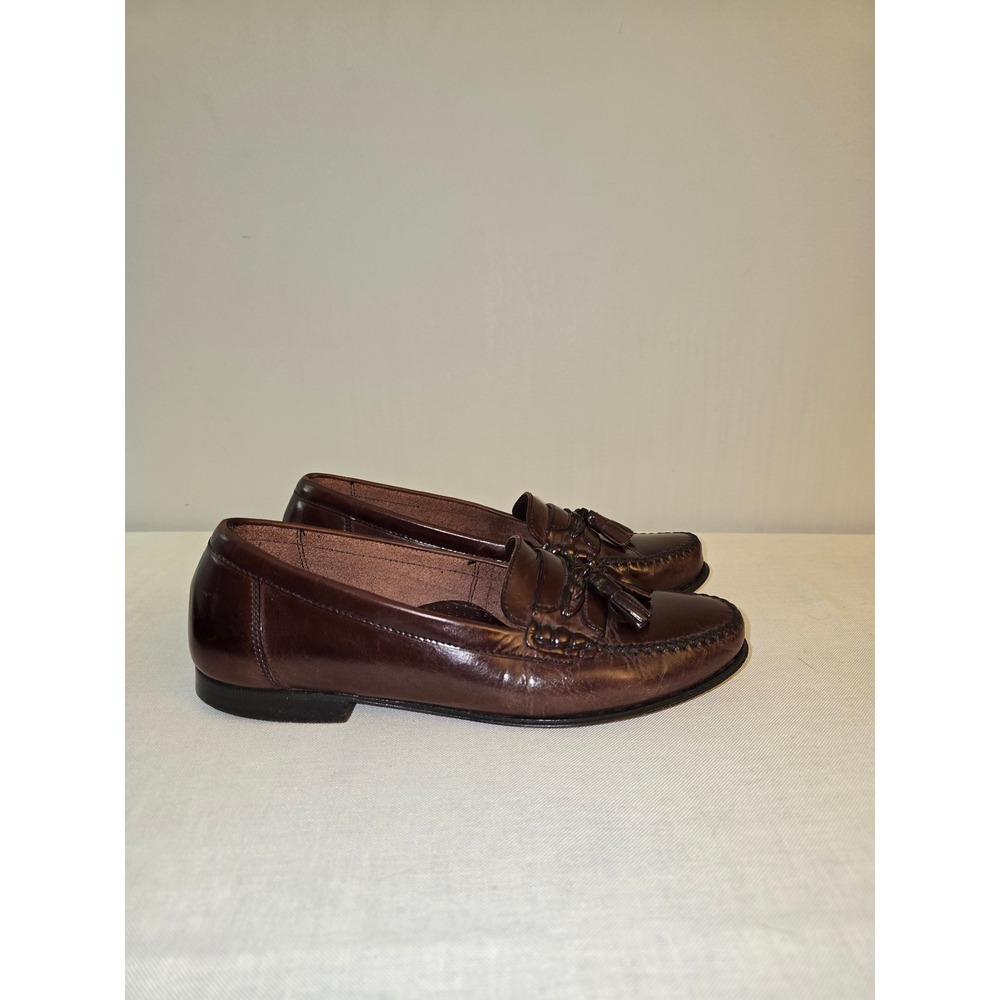 Bass Mens Tassel Loafers Brown Leather Slip On AF 6852 8 M Excellent